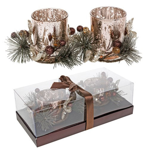 Set doua suporturi lumanari Craciun culoare cupru - 5062