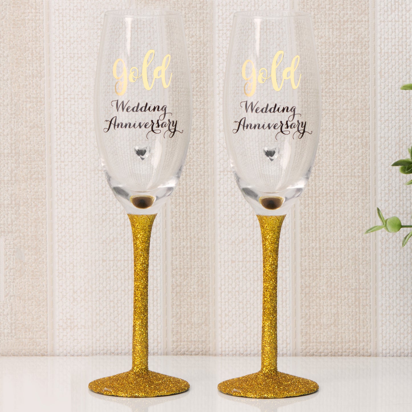 Set 2 pahare sampanie cu sclipici pentru Nunta de Aur - WG10350