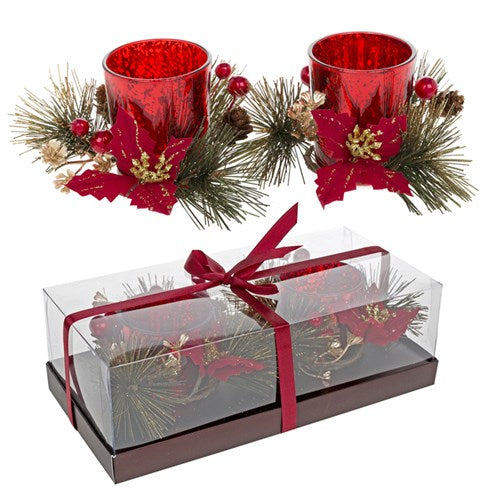 Set rosu doua lumanari Craciun - 5052 - Cadouri Superbe