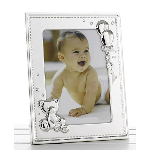 Rama foto argintata Teddy cu baloane, argintat, cadou botez