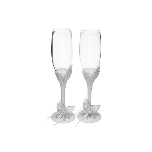 Pahare nunta cu fluturasi si cristale - 62732 - Cadouri Superbe