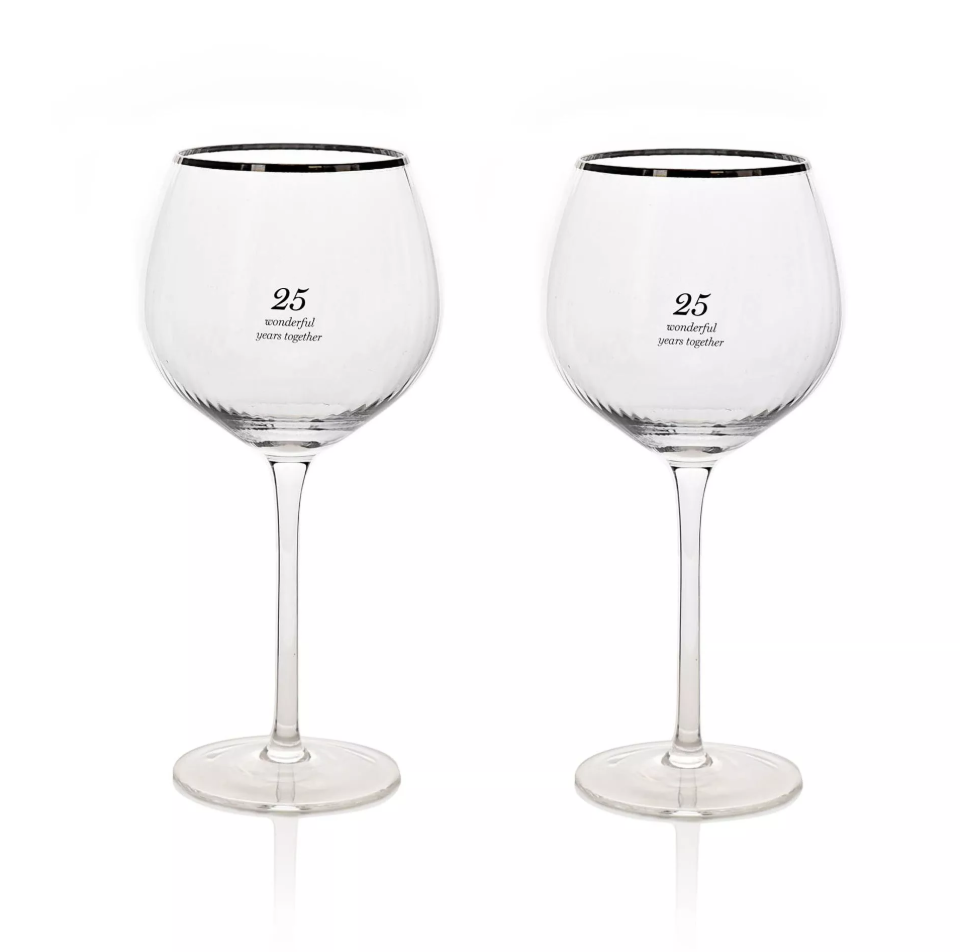 Set 2 pahare 25 Wonderful Years Together, argintat, cadou nunta de argint