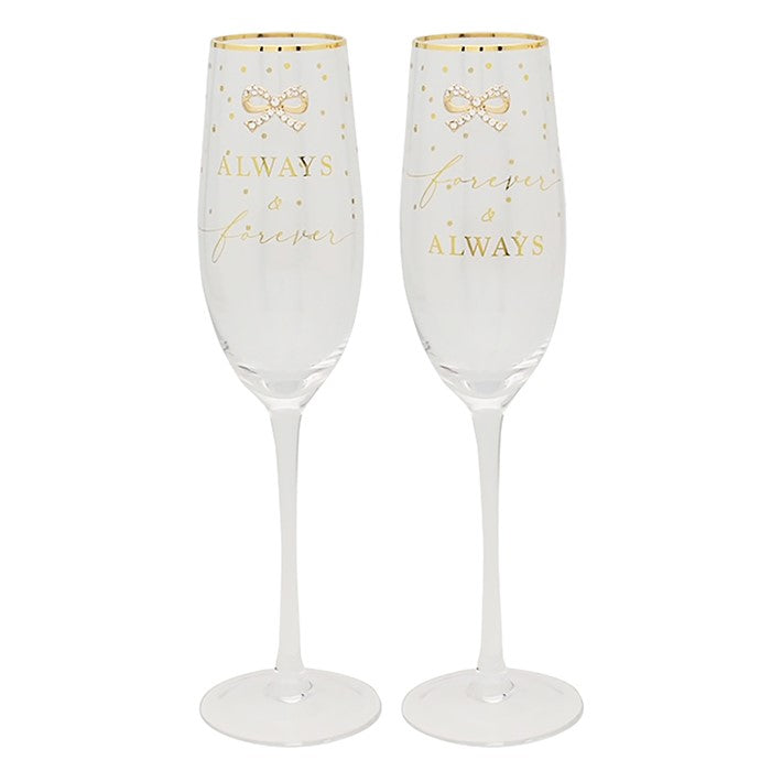 Pahare sampanie Always & Forever, cu cristale, cadou nunta