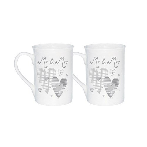 Set 2 cani Mr&Mrs cu inimi, argintat, cadou nunta