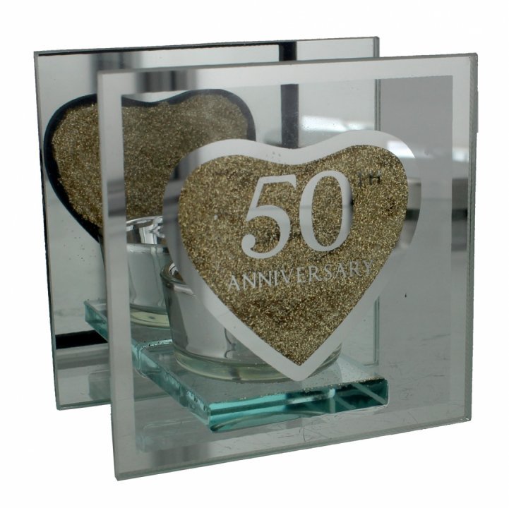 Suport lumanare cadou Aniversare casatorie 50 ani, din sticla, cadou nunta de aur