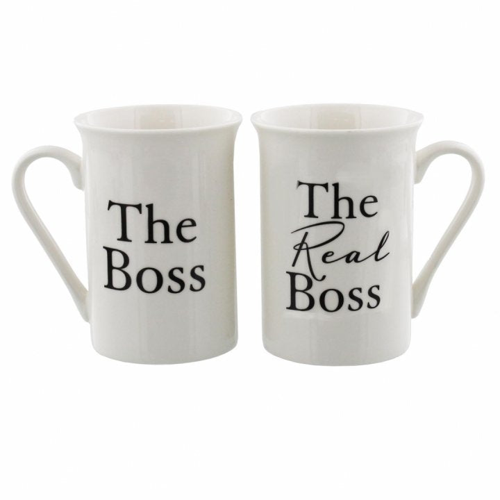 Set cani cadou cuplu The Boss si The Real Boss, din ceramica, cadou nunta