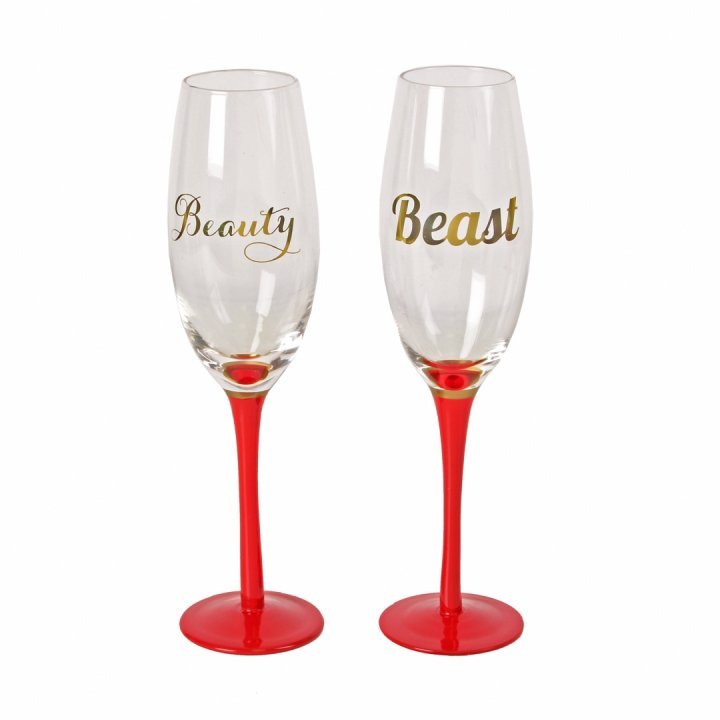 Set pahare sampanie Beauty & Beast, cadou craciun