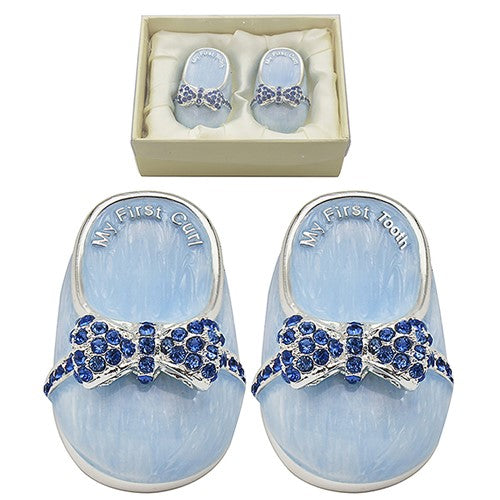 Cutiute pentru prima suvita si primul dintisor Pantofior albastru, argintat, cadou botez
