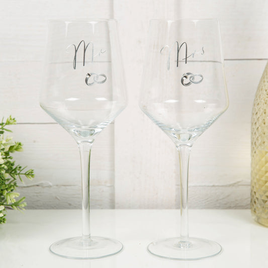 Set pahare vin Amore Mr&Mrs cu verighete - AM140 - Cadouri Superbe