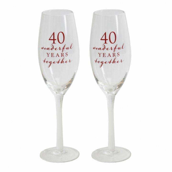 Set pahare sampanie 40 wonderful years together, din sticla