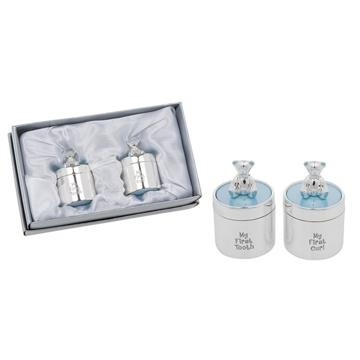 Set cutiute argintate, cu ursulet, suvita si dintisor baietel, argintat, cadou botez